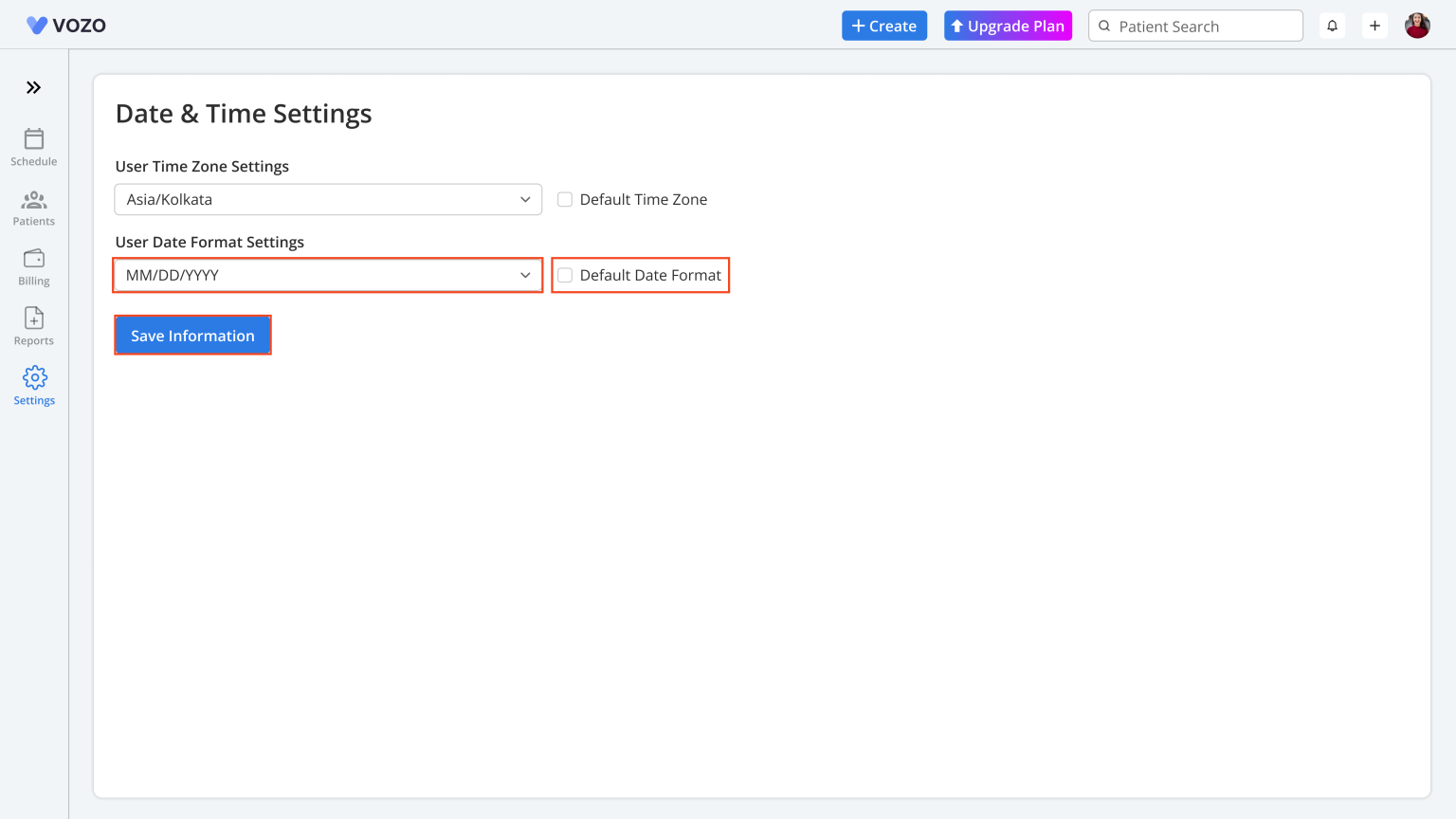 Time Zone Settings – help.vozohealth.com